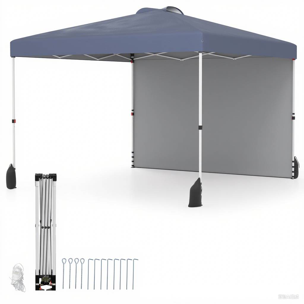 Tonnelle de Jardin 3X3 M avec Paroi Latérale, Tente Réception Pliant avec Sac à roulettes 8 Piquets 4 Ancrages, pour Fête Camping, Gris - Image 1