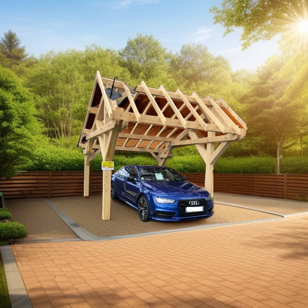 Habrita - Carport double pente asymétrique - 19,70 m2 - 1 voiture - sans couverture Habrita - Image 1