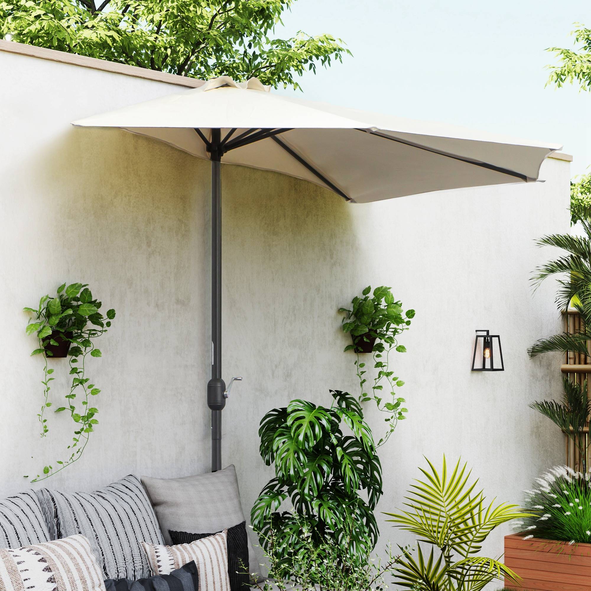 Demi parasol, parasol de balcon 5 entretoises métal cheminée incluse - 293x150x249cm Crème fr55 - Image 3