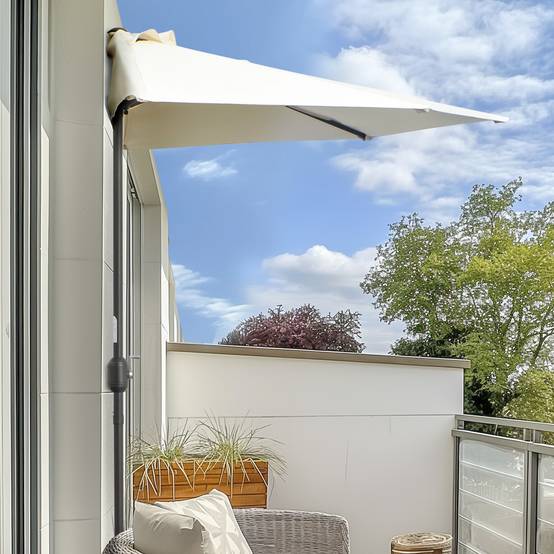Demi parasol, parasol de balcon 5 entretoises métal cheminée incluse - 293x150x249cm Crème fr55 - Image 4