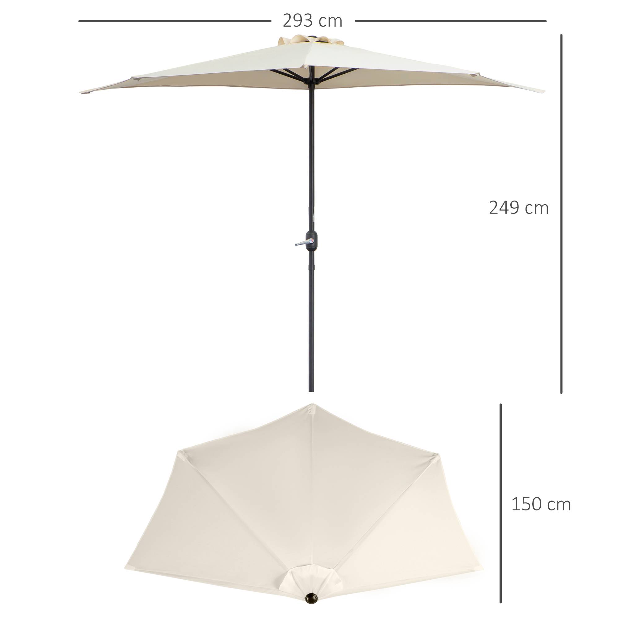 Demi parasol, parasol de balcon 5 entretoises métal cheminée incluse - 293x150x249cm Crème fr55 - Image 5