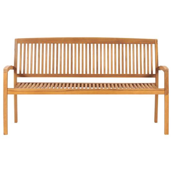 Banc de jardin meuble de patio d'extérieur terrasse empilable et coussin 159 cm bois de teck massif - Image 3