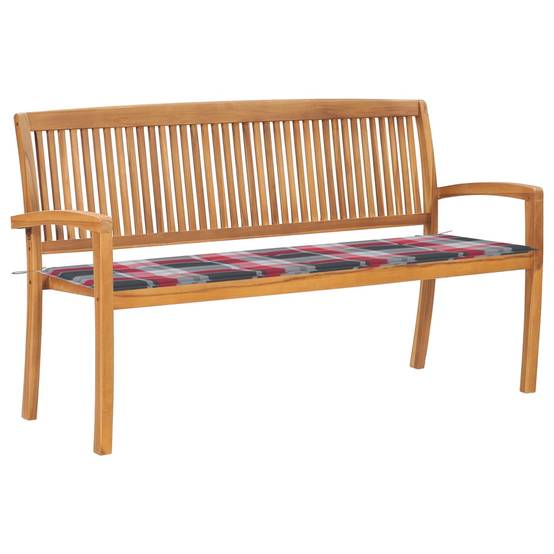 Banc de jardin meuble de patio d'extérieur terrasse empilable et coussin 159 cm bois de teck massif - Image 1