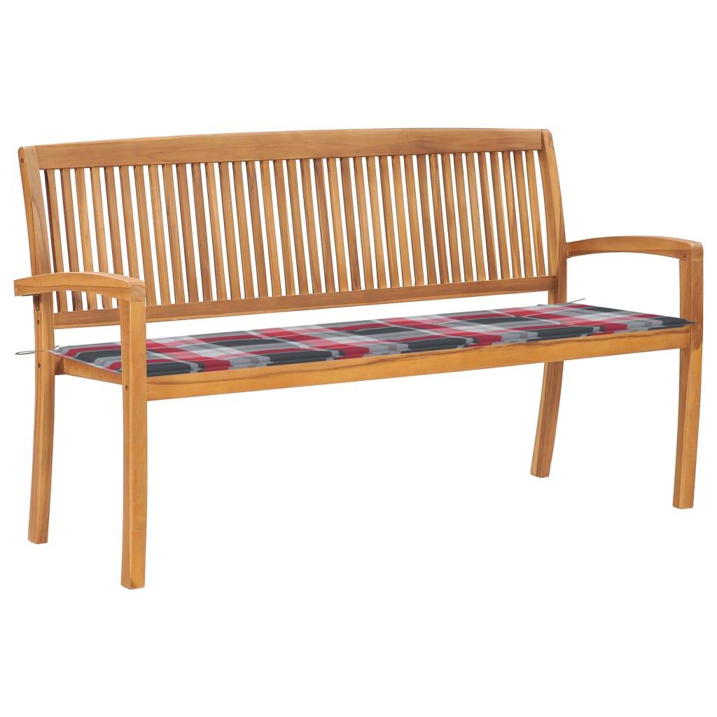 Banc de jardin meuble de patio d'extérieur terrasse empilable et coussin 159 cm bois de teck massif - Image 1