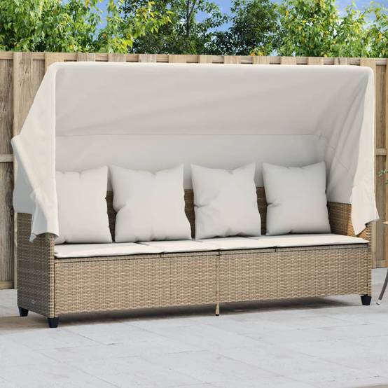 Lit Détente Extérieur Auvent Résine Tressée Beige Multi-Pos – ComfortXL Outdoor Living - Image 1