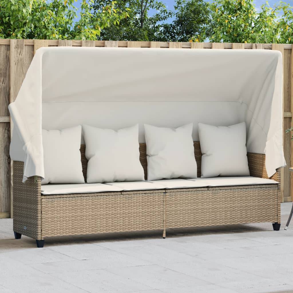 Lit Détente Extérieur Auvent Résine Tressée Beige Multi-Pos – ComfortXL Outdoor Living - Image 1