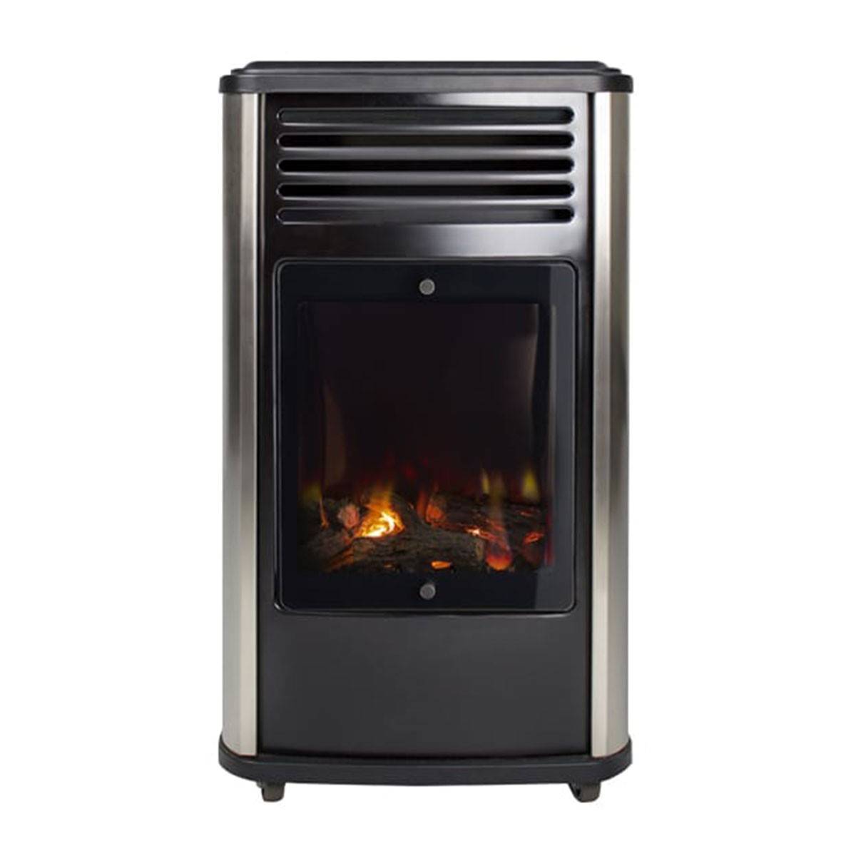 Poele à gaz 3.4KW Noir Effet feu de bois 3 niveaux de chauffe 40-80m2 Manhattan - Image 1