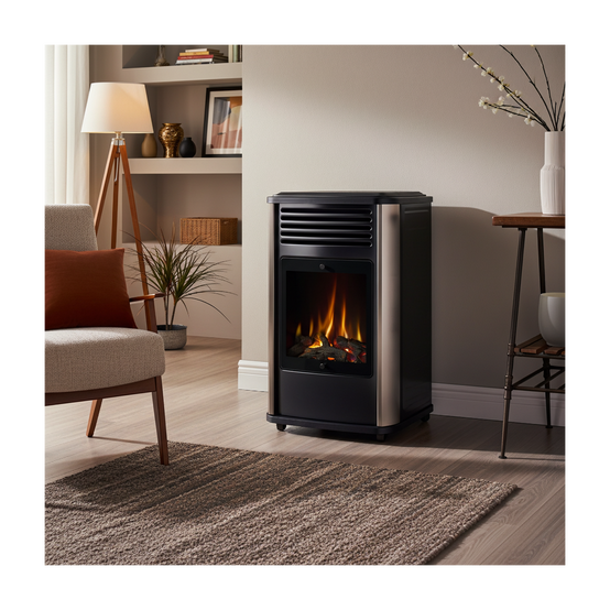 Poele à gaz 3.4KW Noir Effet feu de bois 3 niveaux de chauffe 40-80m2 Manhattan - Image 2
