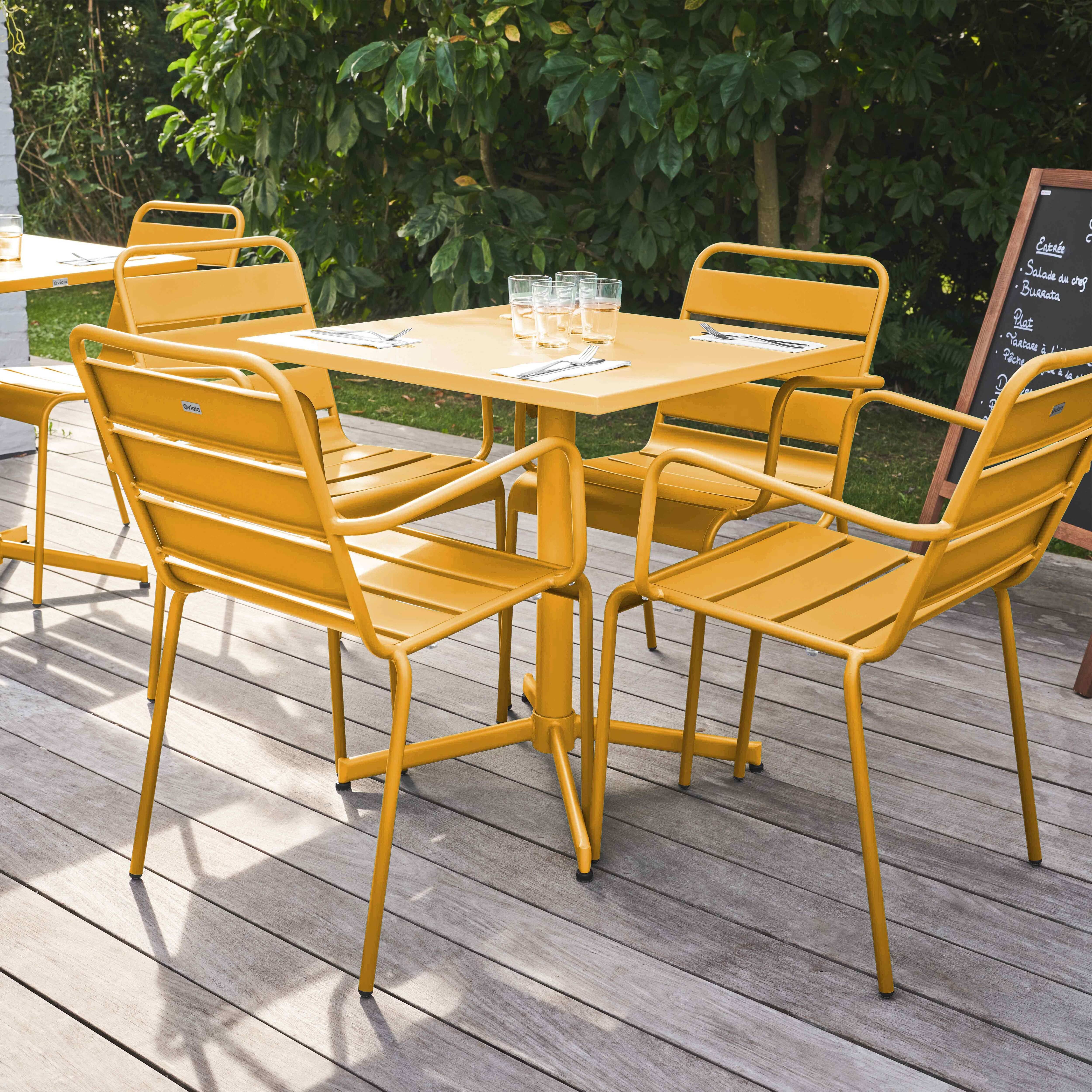 Oviala - Ensemble table de jardin et 4 fauteuils en métal jaune Palavas - Oviala - Image 2