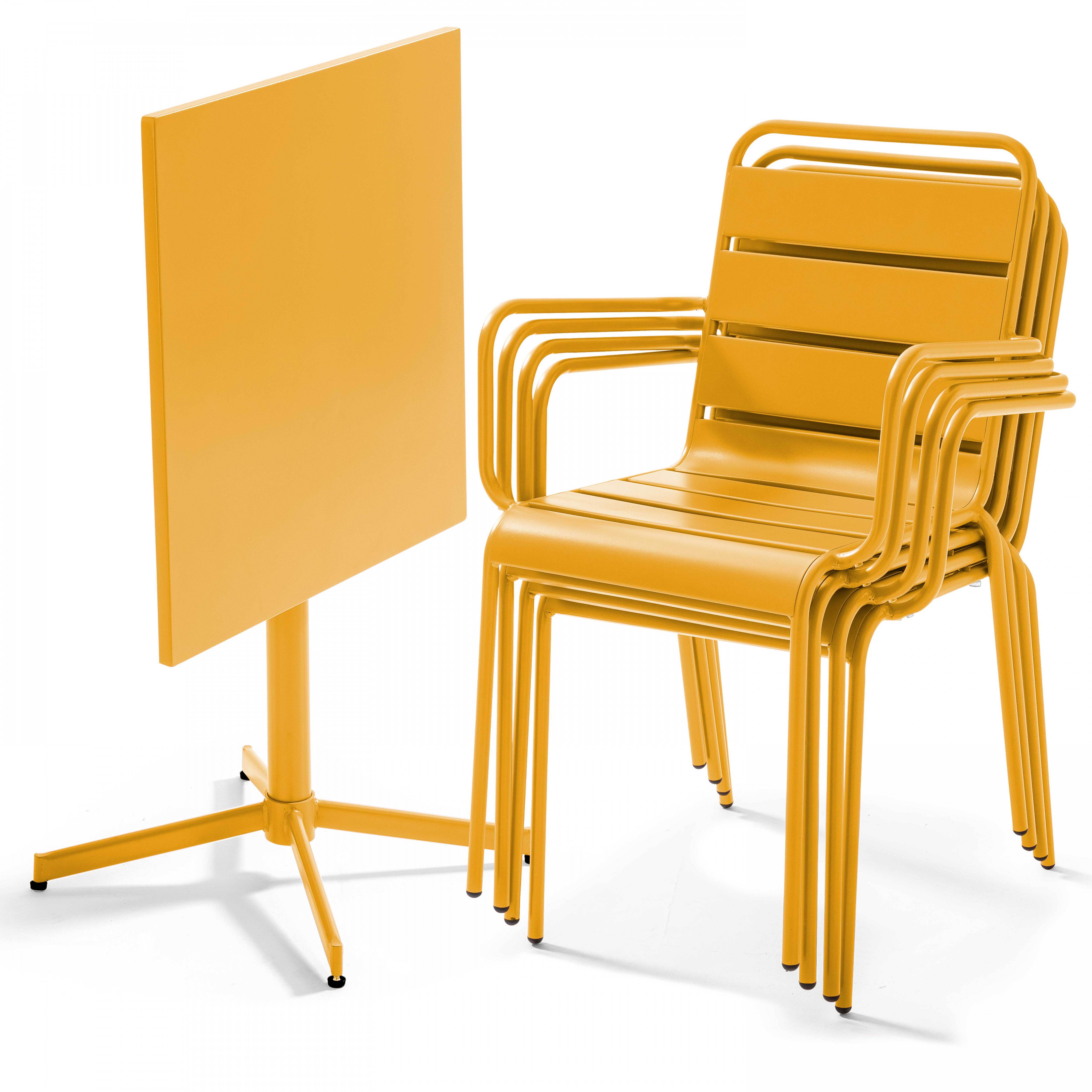 Oviala - Ensemble table de jardin et 4 fauteuils en métal jaune Palavas - Oviala - Image 3