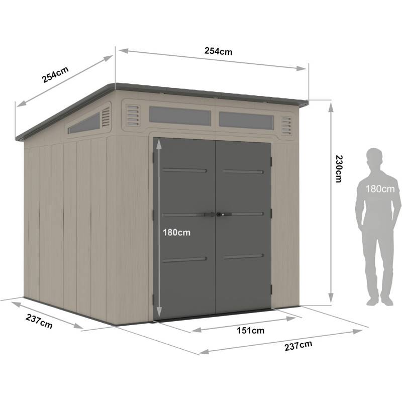 Abri de jardin monopente 6,5m² HDPE avec plancher crème marron Sunlife JOBU - Image 2