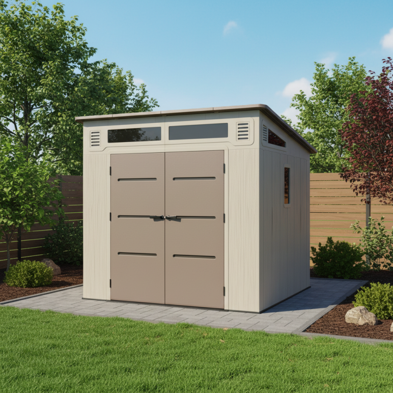 Abri de jardin monopente 6,5m² HDPE avec plancher crème marron Sunlife JOBU - Image 4