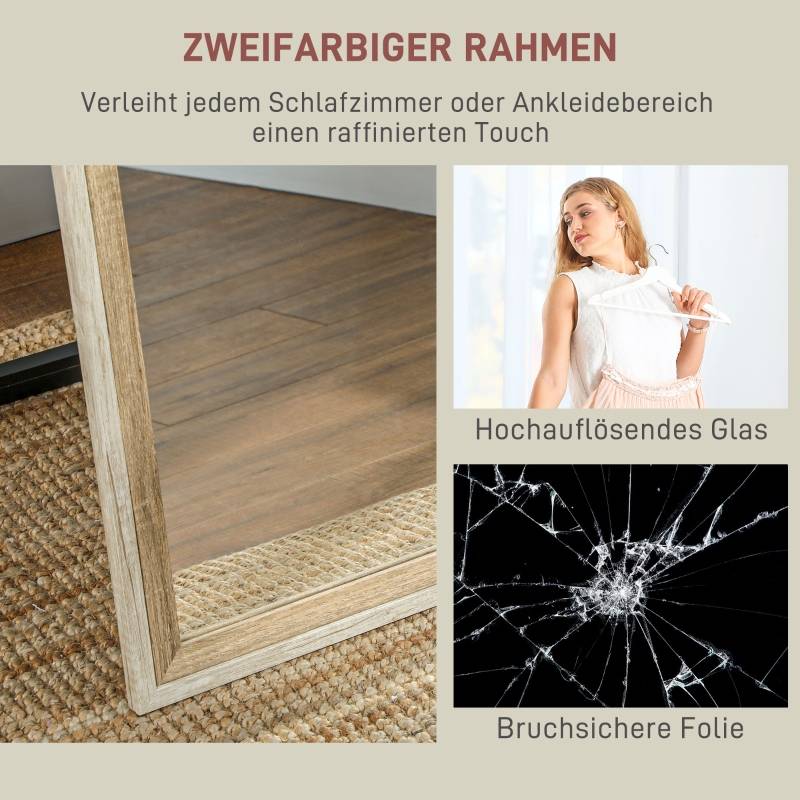 Miroir Psyché sur Pied Mural Cadre Bois Blanc Naturel 163x53cm Chambre - ComfortXL Outdoor Living - Image 4