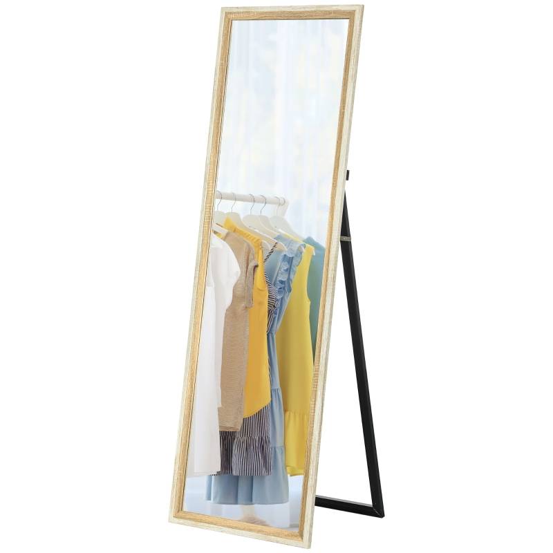 Miroir Psyché sur Pied Mural Cadre Bois Blanc Naturel 163x53cm Chambre - ComfortXL Outdoor Living - Image 1