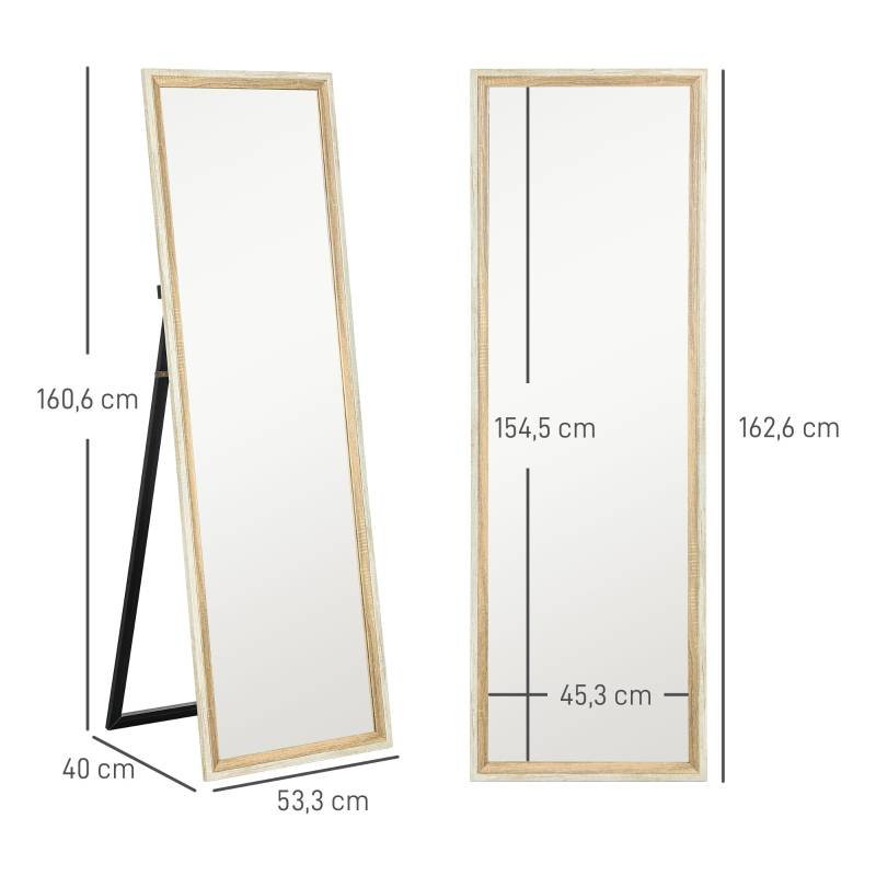 Miroir Psyché sur Pied Mural Cadre Bois Blanc Naturel 163x53cm Chambre - ComfortXL Outdoor Living - Image 2