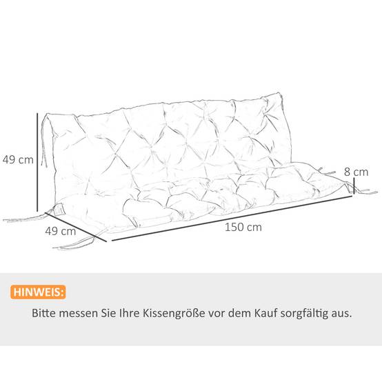Coussin de banc 3 places en polyester, kaki, 150 x 98 x 8 cm - PANGIVO - Image 3