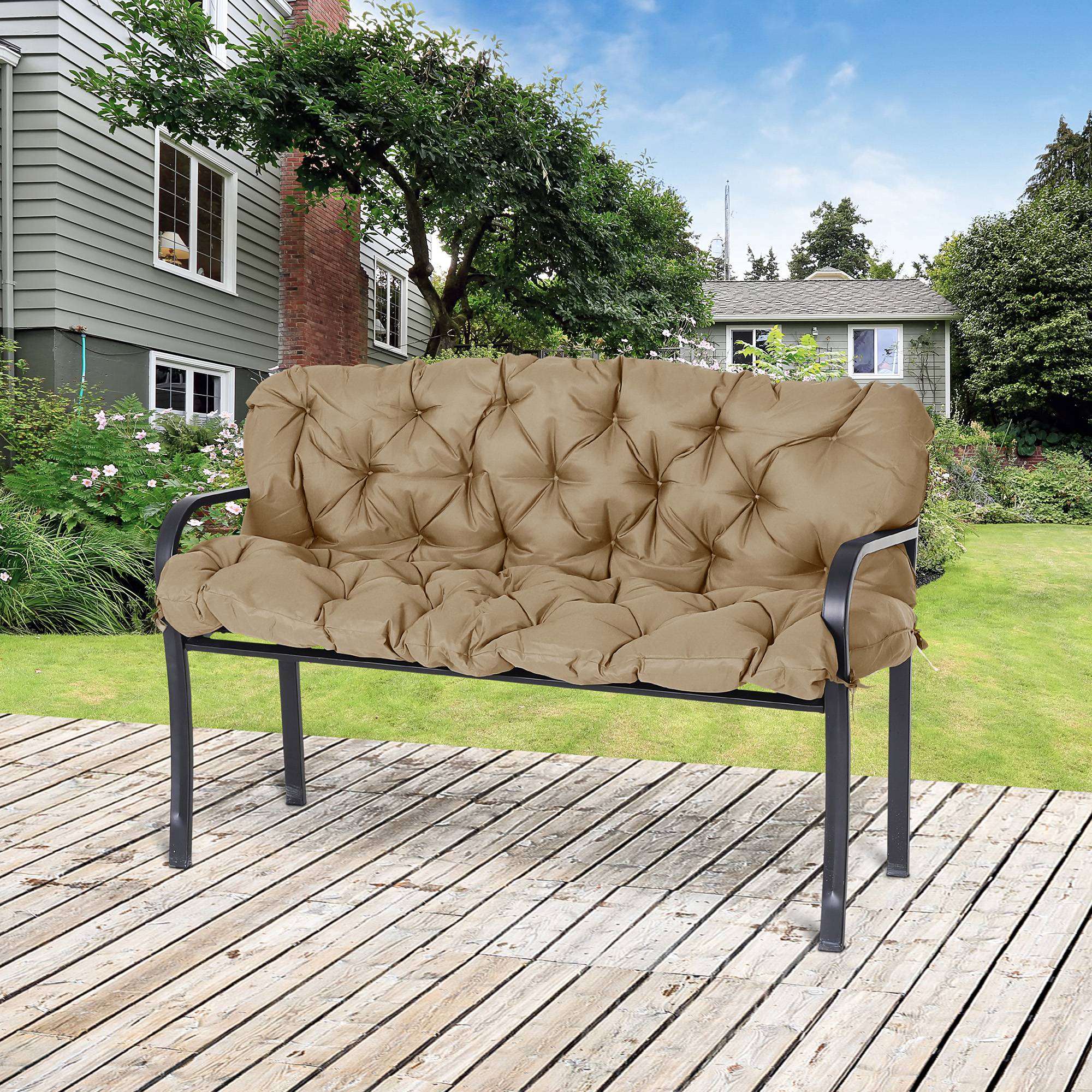 Coussin de banc 3 places en polyester, kaki, 150 x 98 x 8 cm - PANGIVO - Image 2