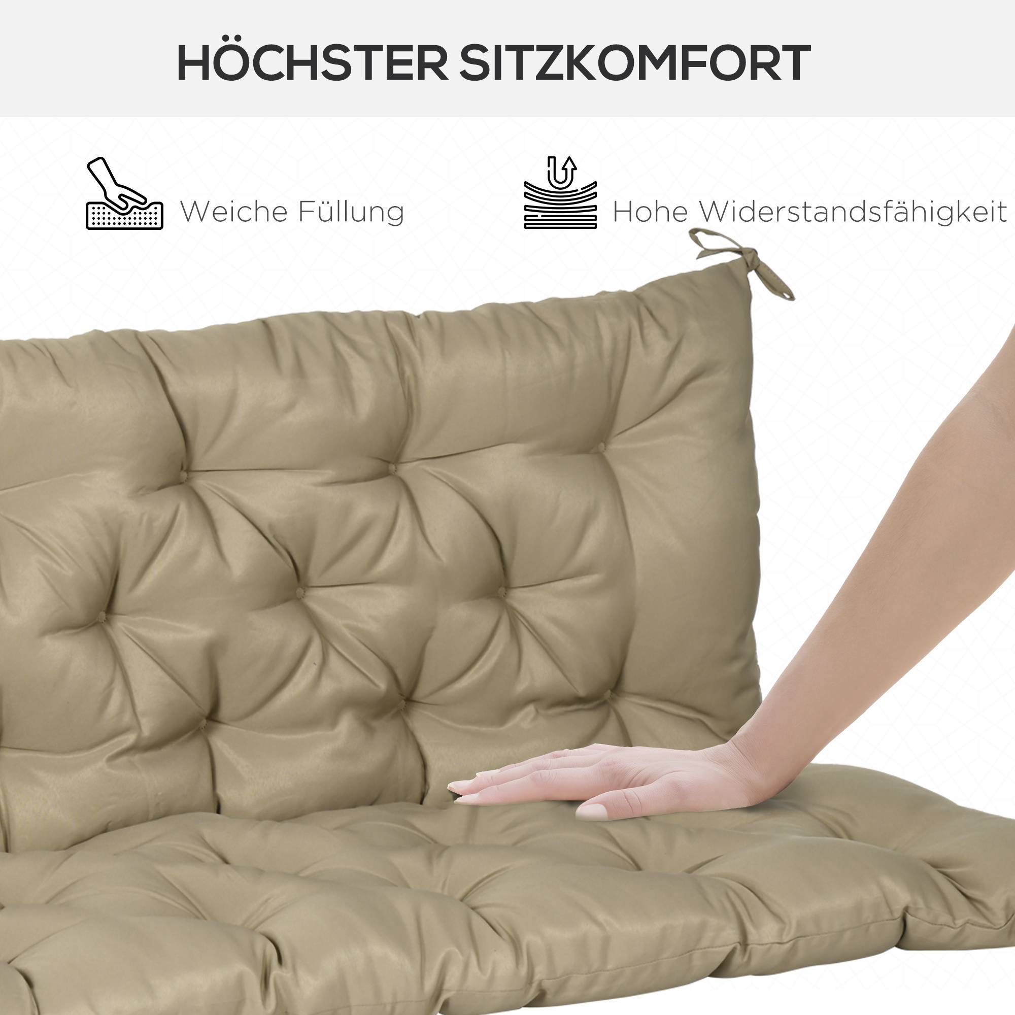 Coussin de banc 3 places en polyester, kaki, 150 x 98 x 8 cm - PANGIVO - Image 4