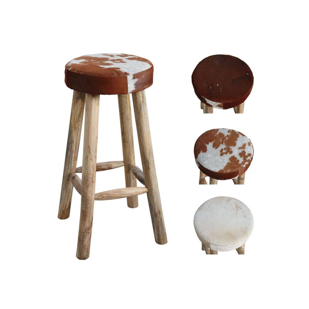 Aubry Gaspard - Tabouret de bar en peau de vache et bois - Image 1
