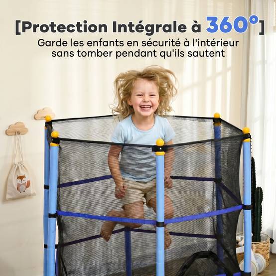 Trampoline Enfant Ø 1,63 × 1,9H m Filet de sécurité Porte zipée Couvre-Ressorts 6 poteaux rembourrés Inclus - Image 8