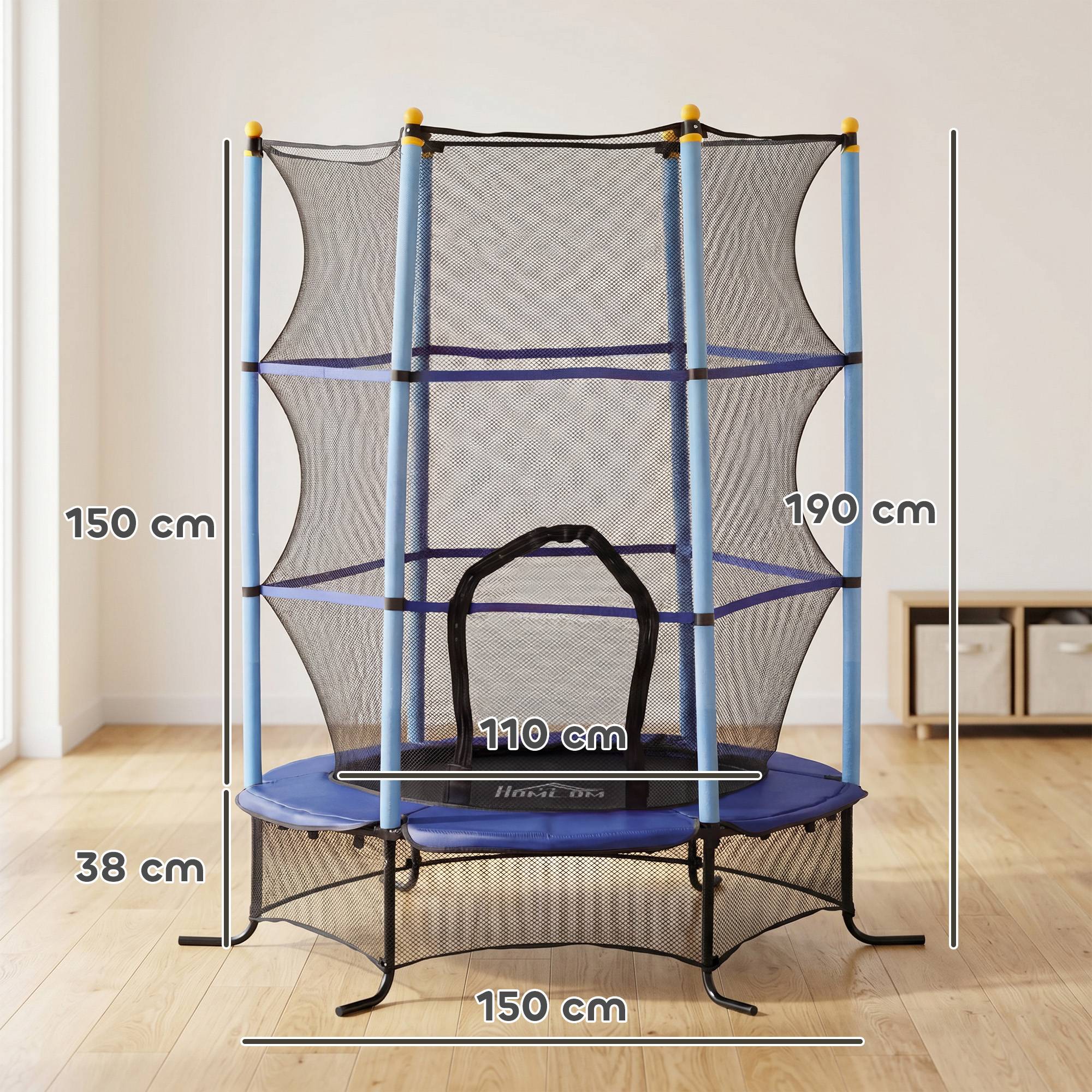Trampoline Enfant Ø 1,63 × 1,9H m Filet de sécurité Porte zipée Couvre-Ressorts 6 poteaux rembourrés Inclus - Image 5