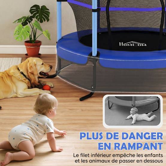 Trampoline Enfant Ø 1,63 × 1,9H m Filet de sécurité Porte zipée Couvre-Ressorts 6 poteaux rembourrés Inclus - Image 7