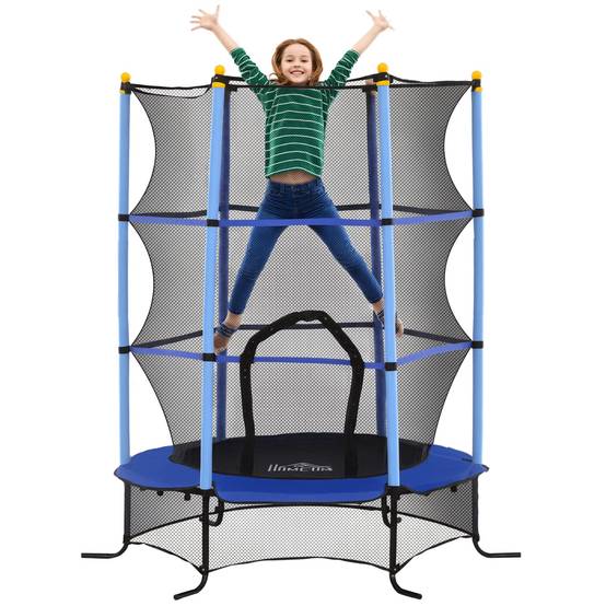 Trampoline Enfant Ø 1,63 × 1,9H m Filet de sécurité Porte zipée Couvre-Ressorts 6 poteaux rembourrés Inclus - Image 1