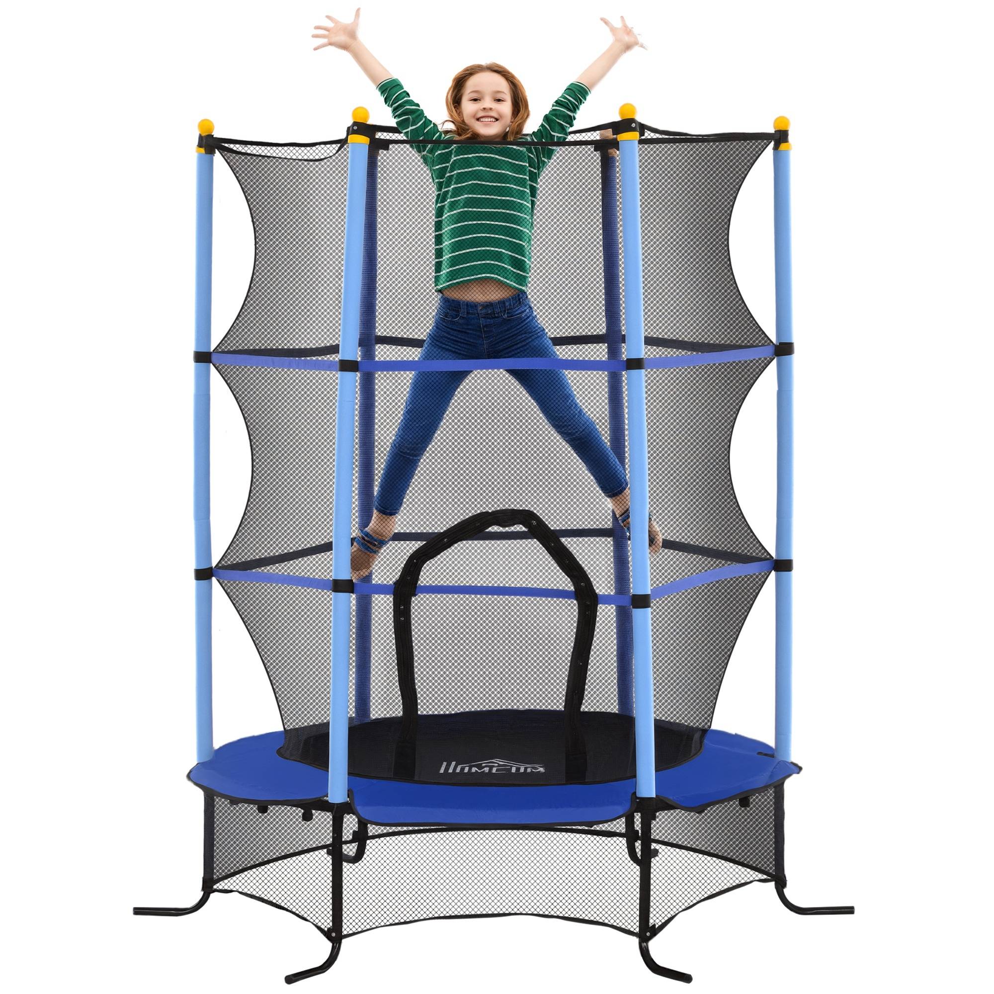 Trampoline Enfant Ø 1,63 × 1,9H m Filet de sécurité Porte zipée Couvre-Ressorts 6 poteaux rembourrés Inclus
