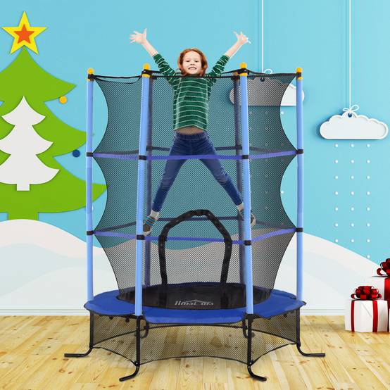 Trampoline Enfant Ø 1,63 × 1,9H m Filet de sécurité Porte zipée Couvre-Ressorts 6 poteaux rembourrés Inclus - Image 4