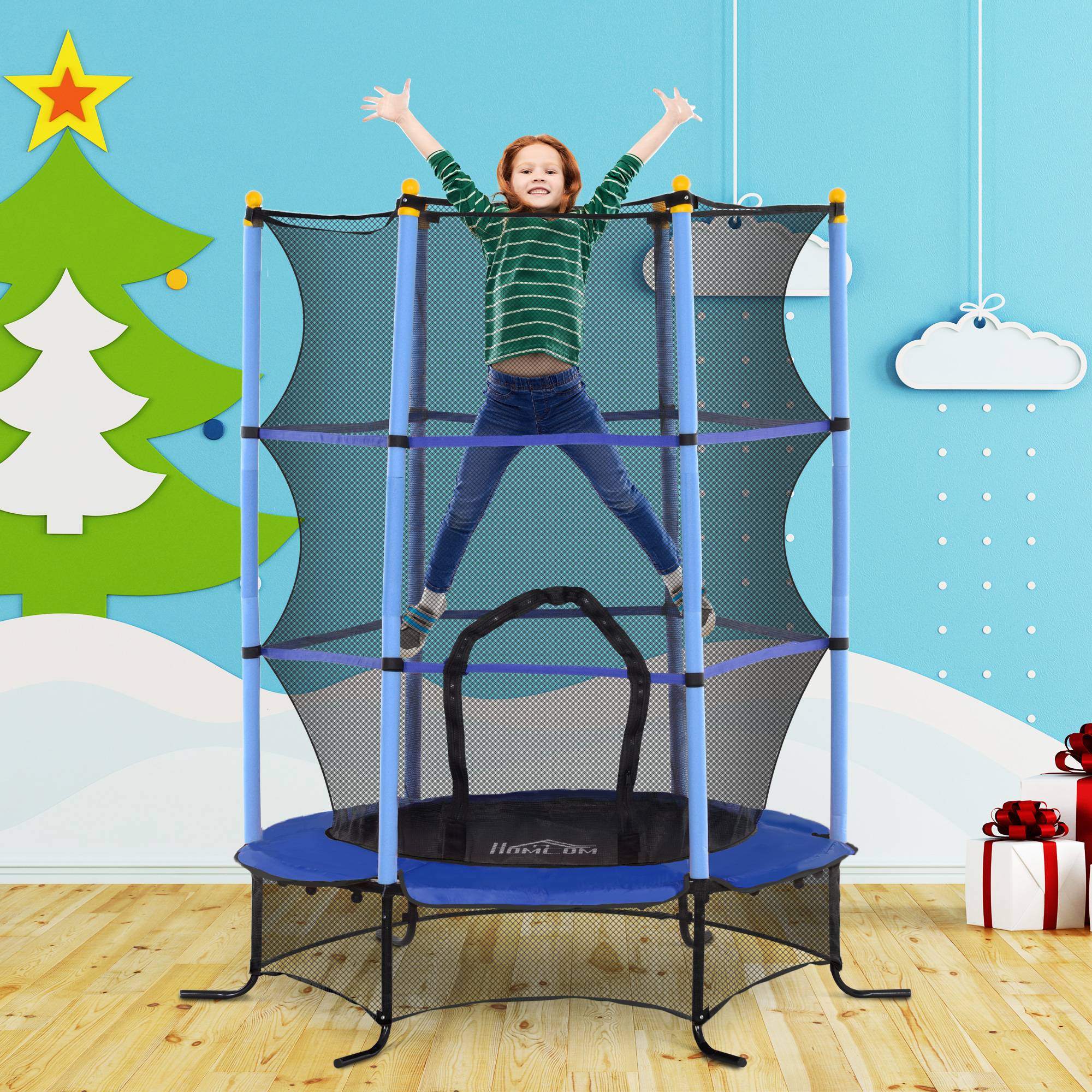 Trampoline Enfant Ø 1,63 × 1,9H m Filet de sécurité Porte zipée Couvre-Ressorts 6 poteaux rembourrés Inclus - Image 4