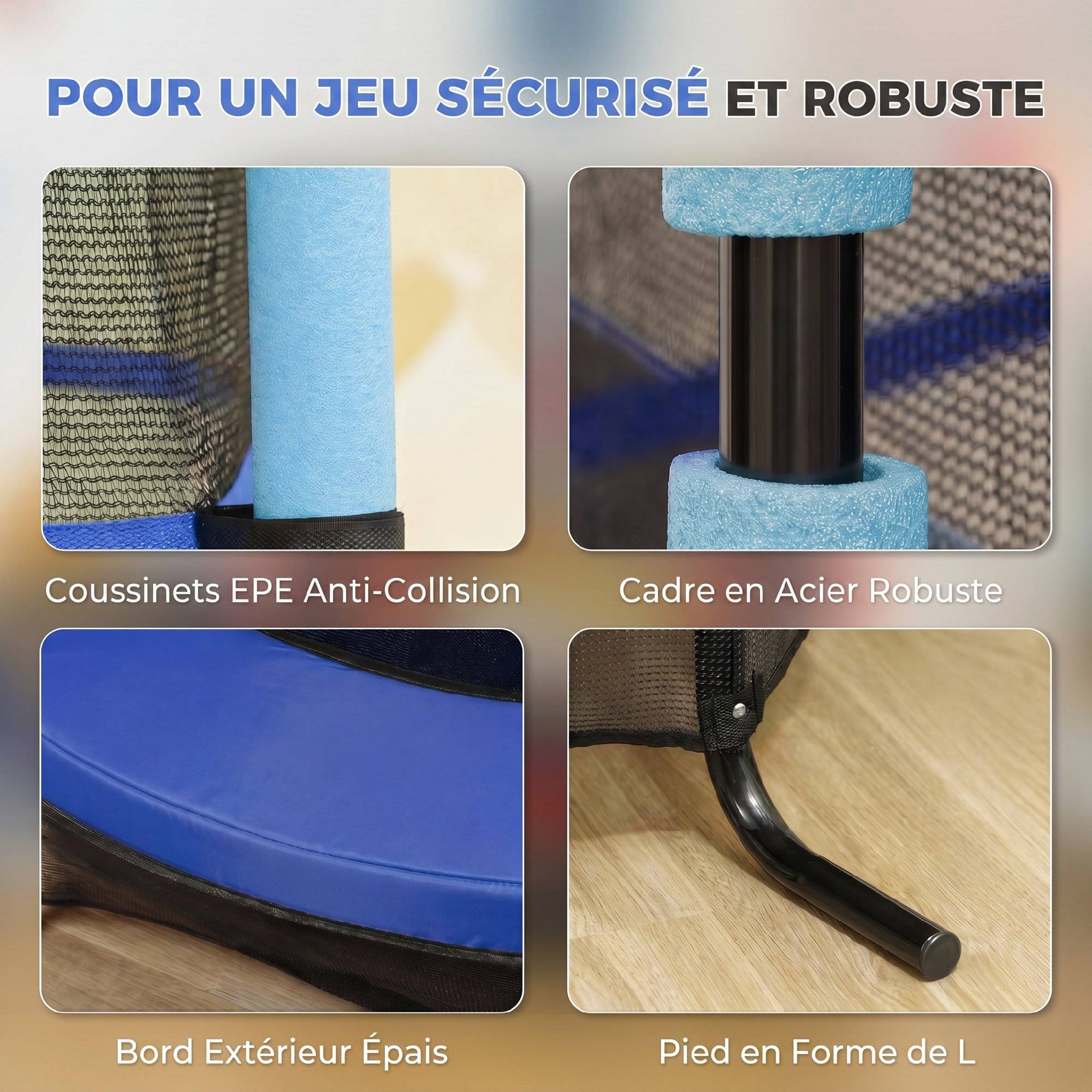 Trampoline Enfant Ø 1,63 × 1,9H m Filet de sécurité Porte zipée Couvre-Ressorts 6 poteaux rembourrés Inclus - Image 9