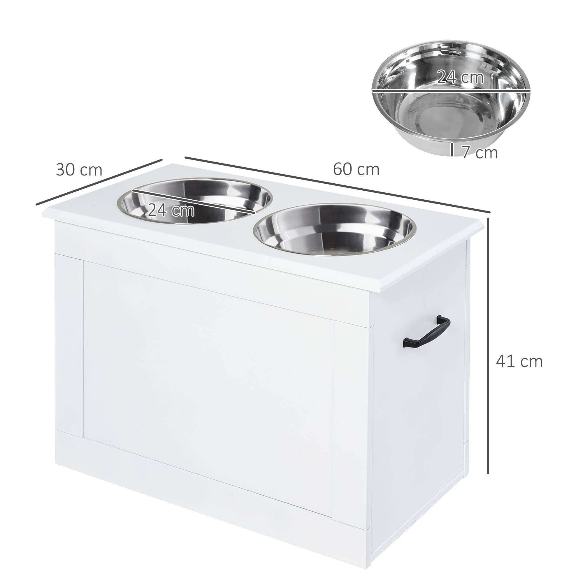 Sans Marque - Gamelle surélevée chien avec rangement, 2 gamelles 2L inox, station alimentation chiens et chats, blanc - Image 5