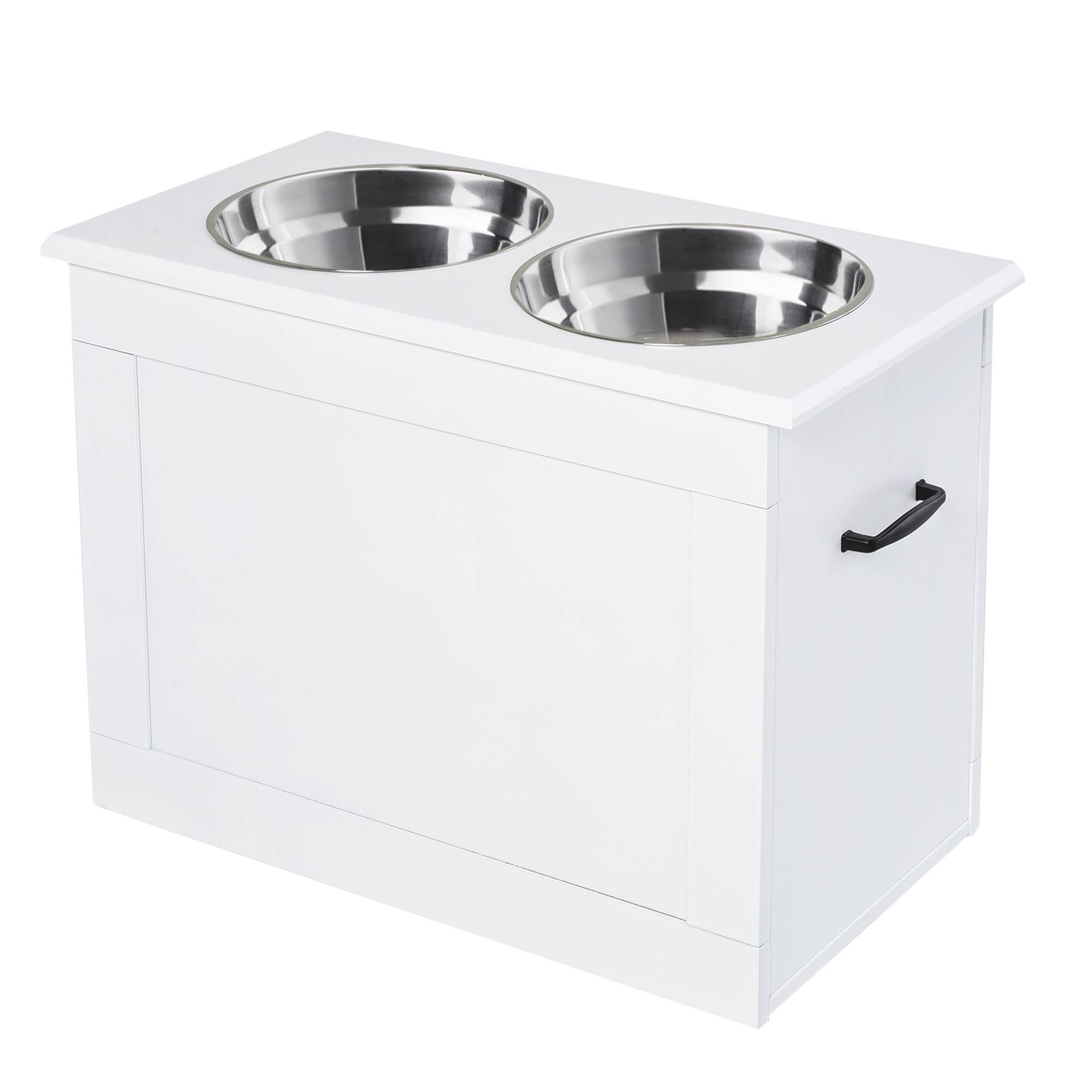Sans Marque - Gamelle surélevée chien avec rangement, 2 gamelles 2L inox, station alimentation chiens et chats, blanc - Image 2