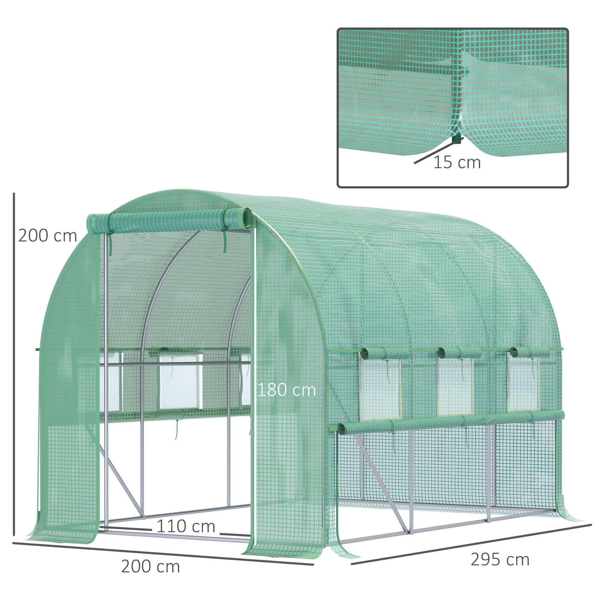 Sans Marque - Serre aluminium 6 fenêtres enroulables porte zippée acier inox 2,95x2x2 m serre jardin verte robuste extérieure - Image 4