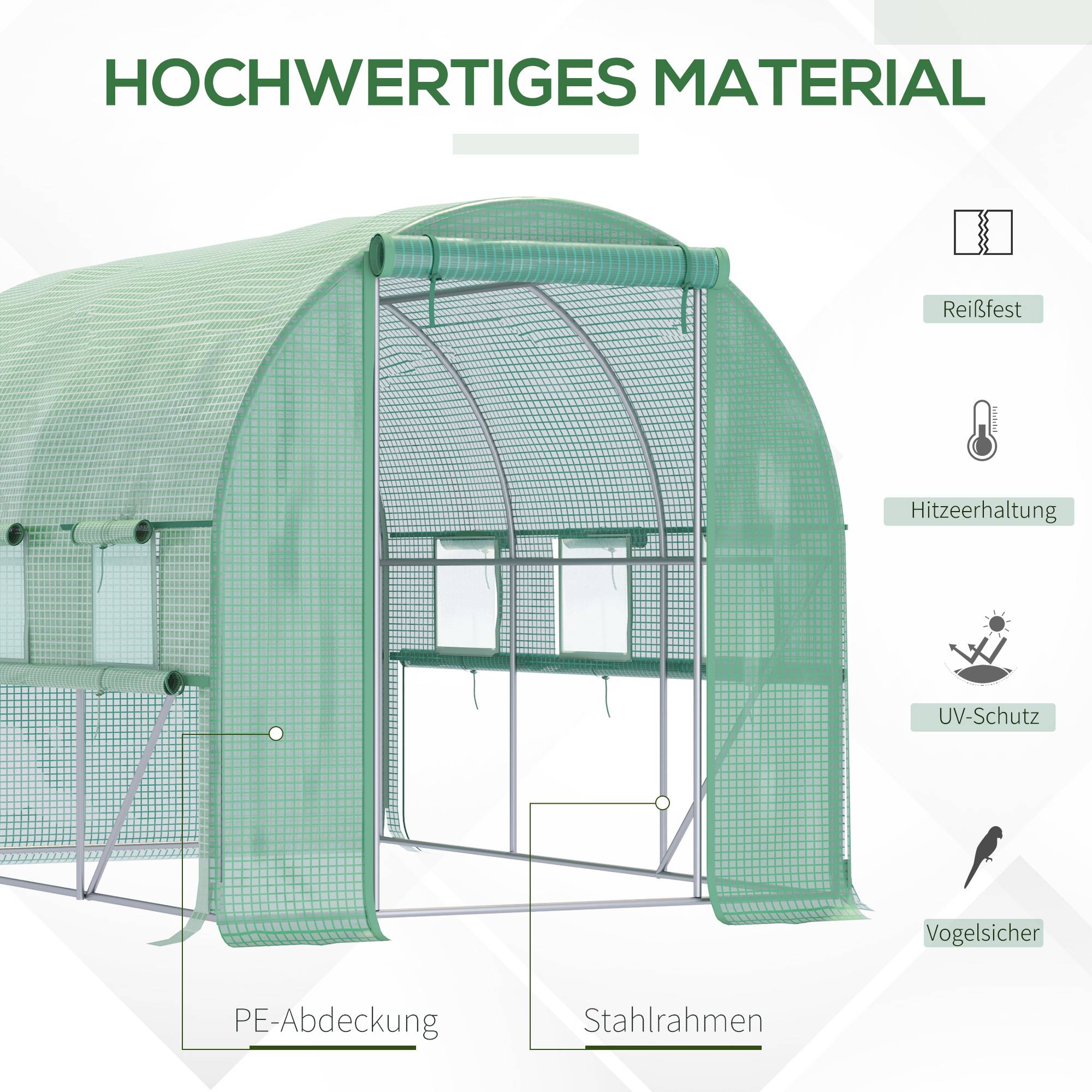 Sans Marque - Serre aluminium 6 fenêtres enroulables porte zippée acier inox 2,95x2x2 m serre jardin verte robuste extérieure - Image 6