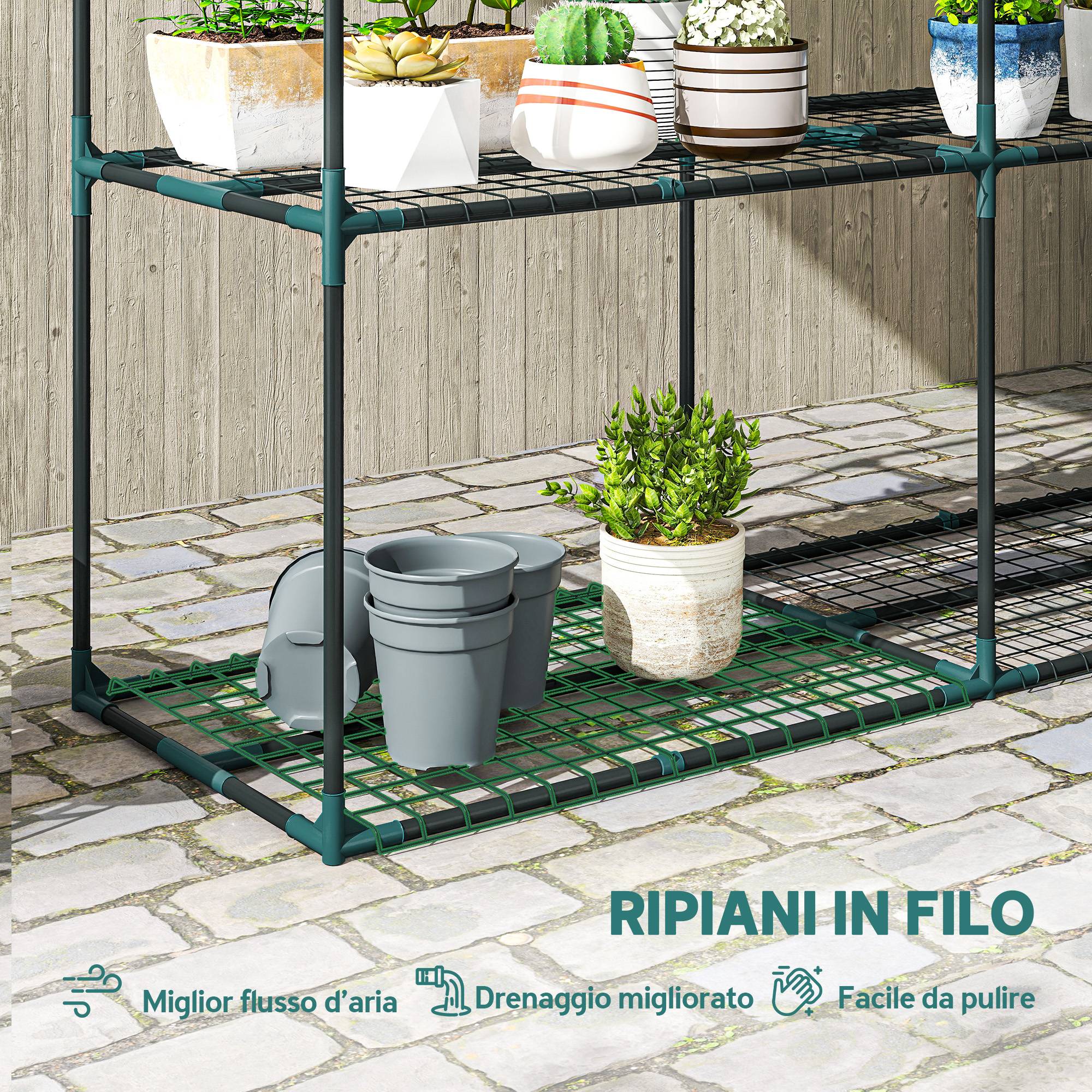 Porte-plantes 3 Niveaux Ouverts Acier Plastique, 143x48x100cm, Vert Foncé - Image 7