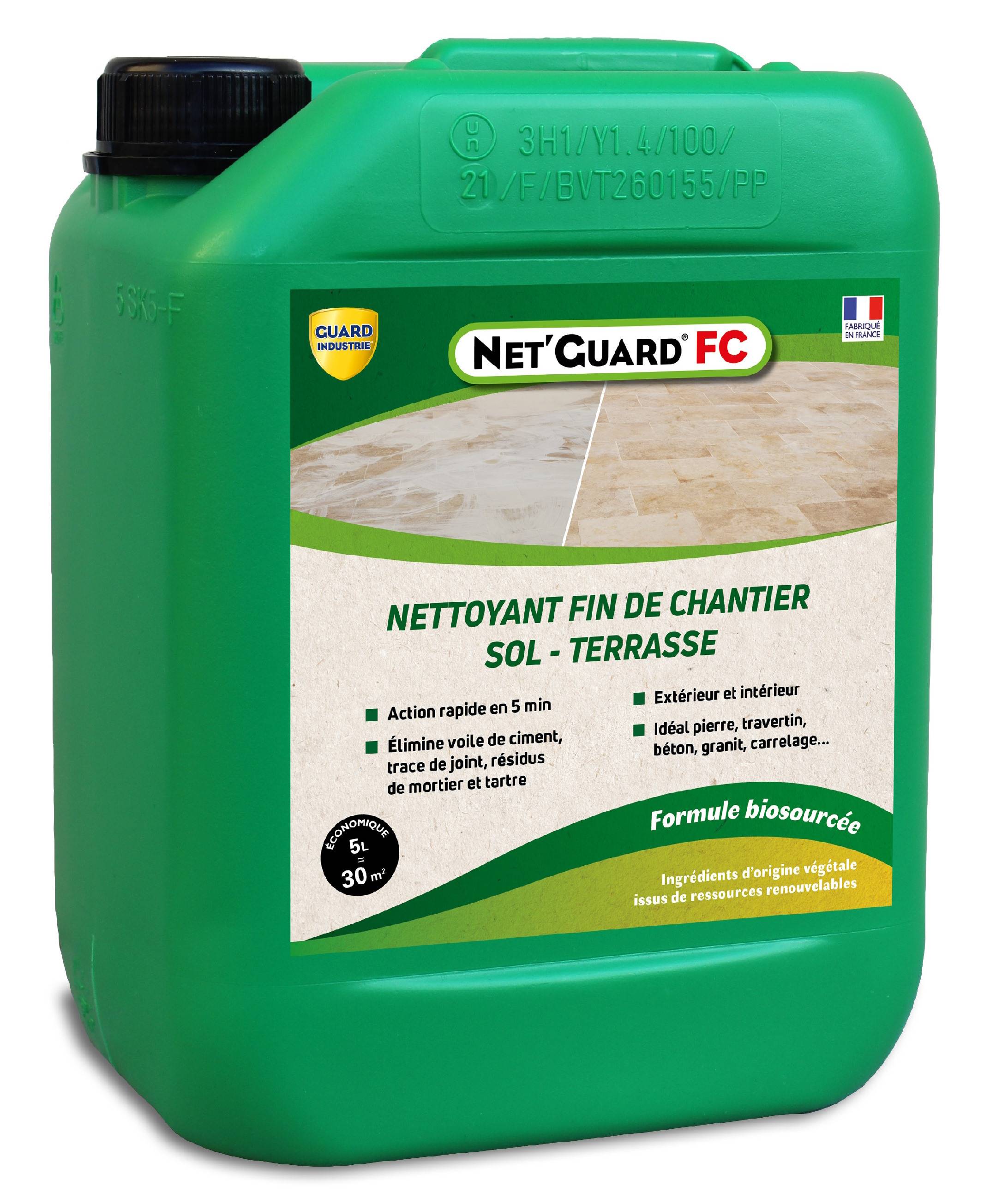 Nettoyant Laitances Ciment Trace Blanche Joint Net Guard Fin Chantier Formule Végétale 10 Min Toute Pierre 5L 30m2