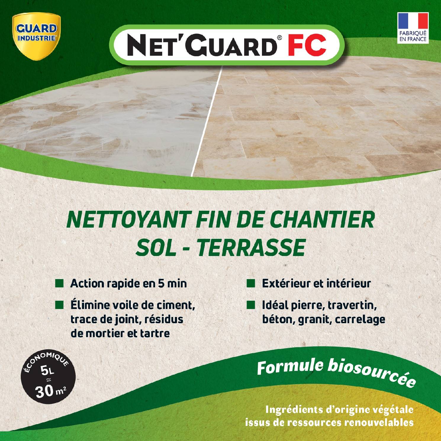Nettoyant Laitances Ciment Trace Blanche Joint Net Guard Fin Chantier Formule Végétale 10 Min Toute Pierre 5L 30m2 - Image 2