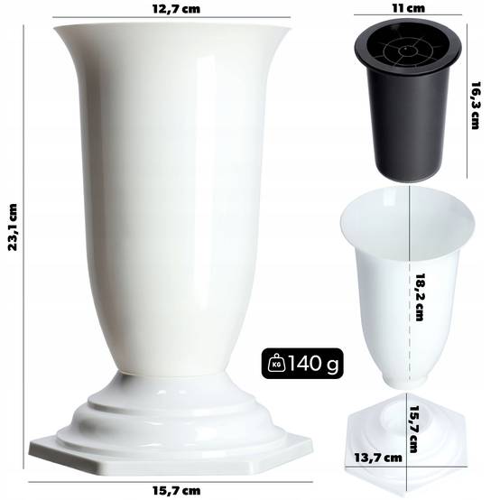 Vase Flacon Pour Cimetière Tombe Pierre Tombale Blanc 23cm - Image 2
