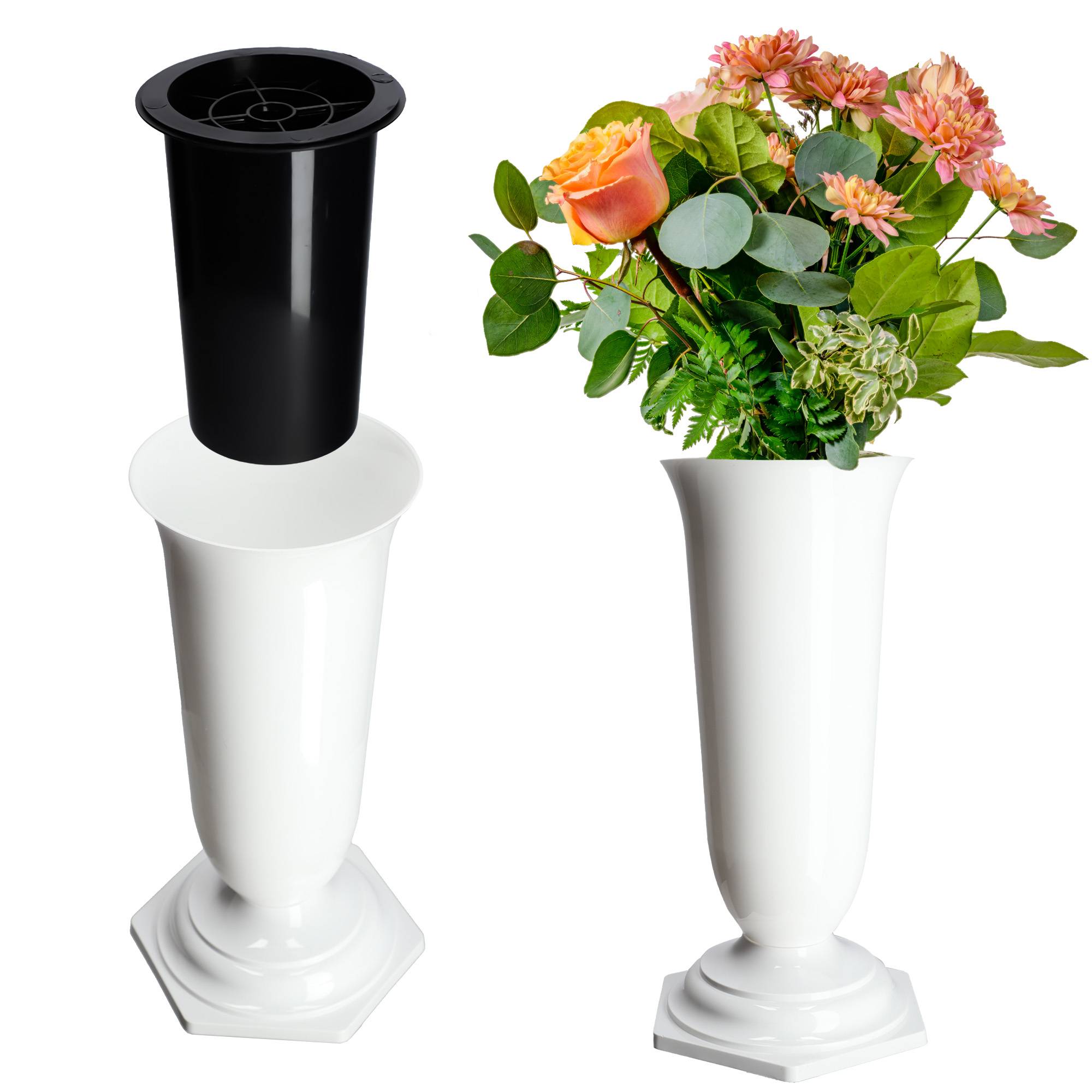 Vase Flacon Pour Cimetière Tombe Pierre Tombale Blanc 23cm - Image 1