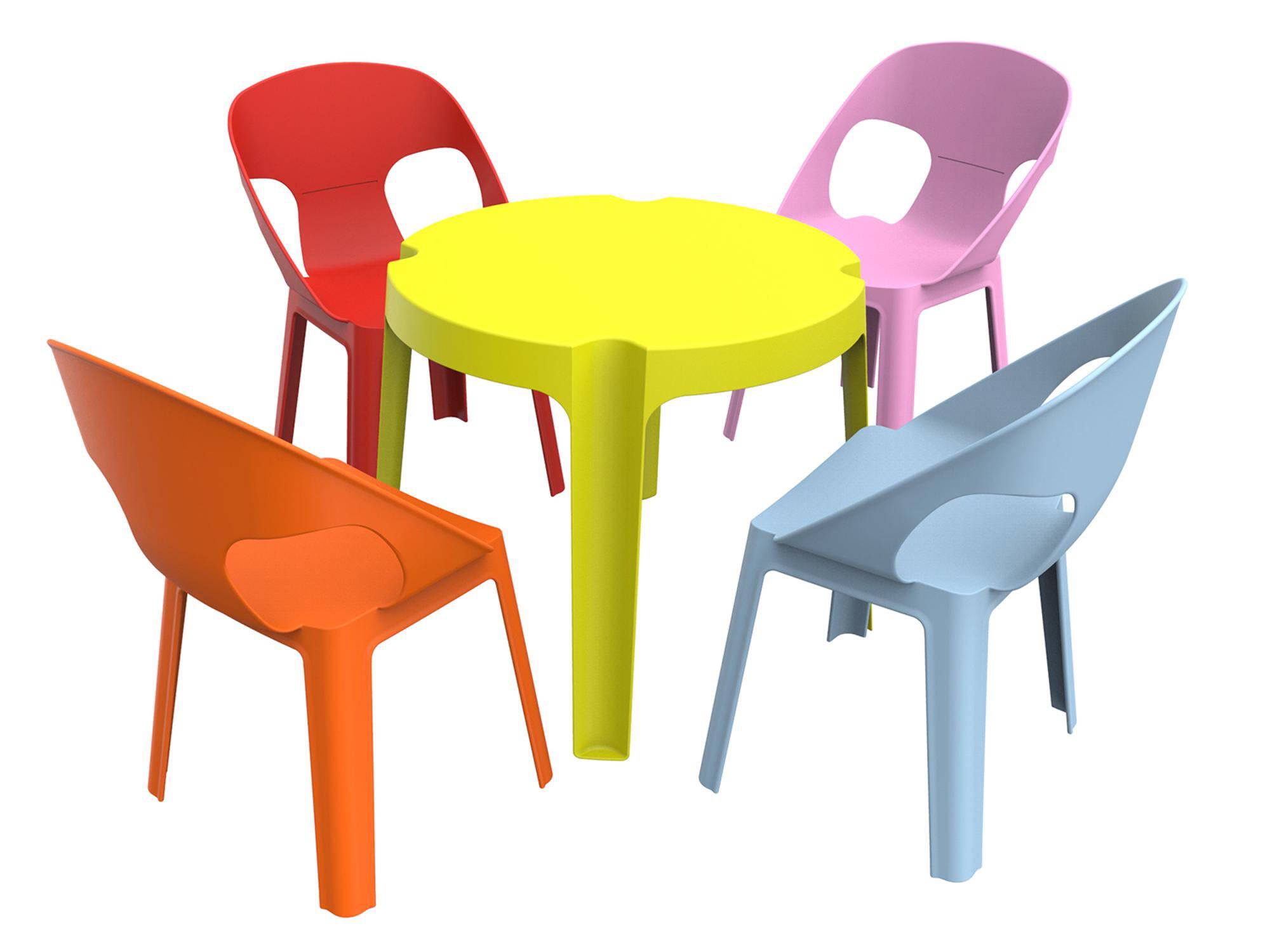Set 4+1 chaises-table pour enfants intérieur, extérieur bleu ciel/rose/rouge/orange/vert citron RITA garbar - Image 1