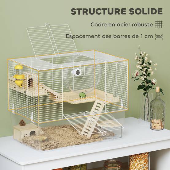 Cage hamster acier petits rongeurs accessoires 59x47cm Blanc - ComfortXL Outdoor Living - Image 9