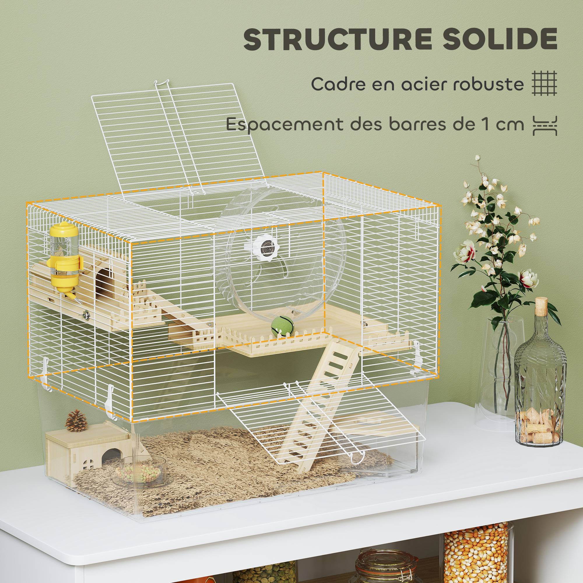Cage hamster acier petits rongeurs accessoires 59x47cm Blanc - ComfortXL Outdoor Living - Image 9