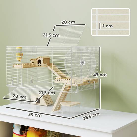 Cage hamster acier petits rongeurs accessoires 59x47cm Blanc - ComfortXL Outdoor Living - Image 5