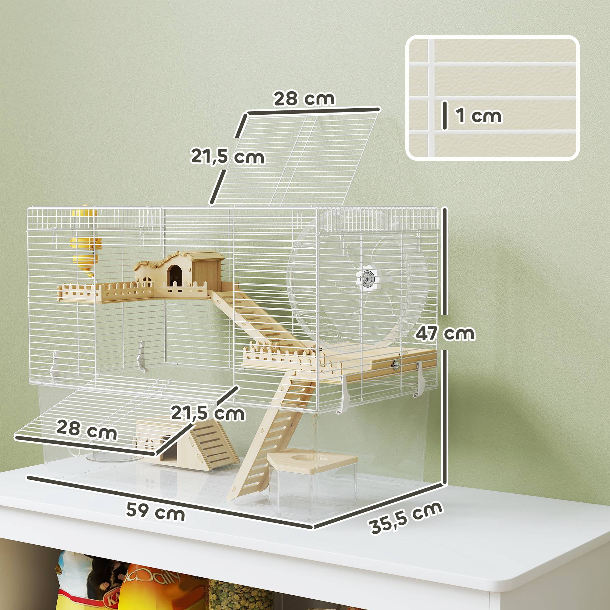 Cage hamster acier petits rongeurs accessoires 59x47cm Blanc - ComfortXL Outdoor Living - Image 5