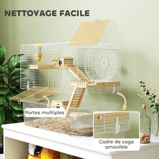 Cage hamster acier petits rongeurs accessoires 59x47cm Blanc - ComfortXL Outdoor Living - Image 8