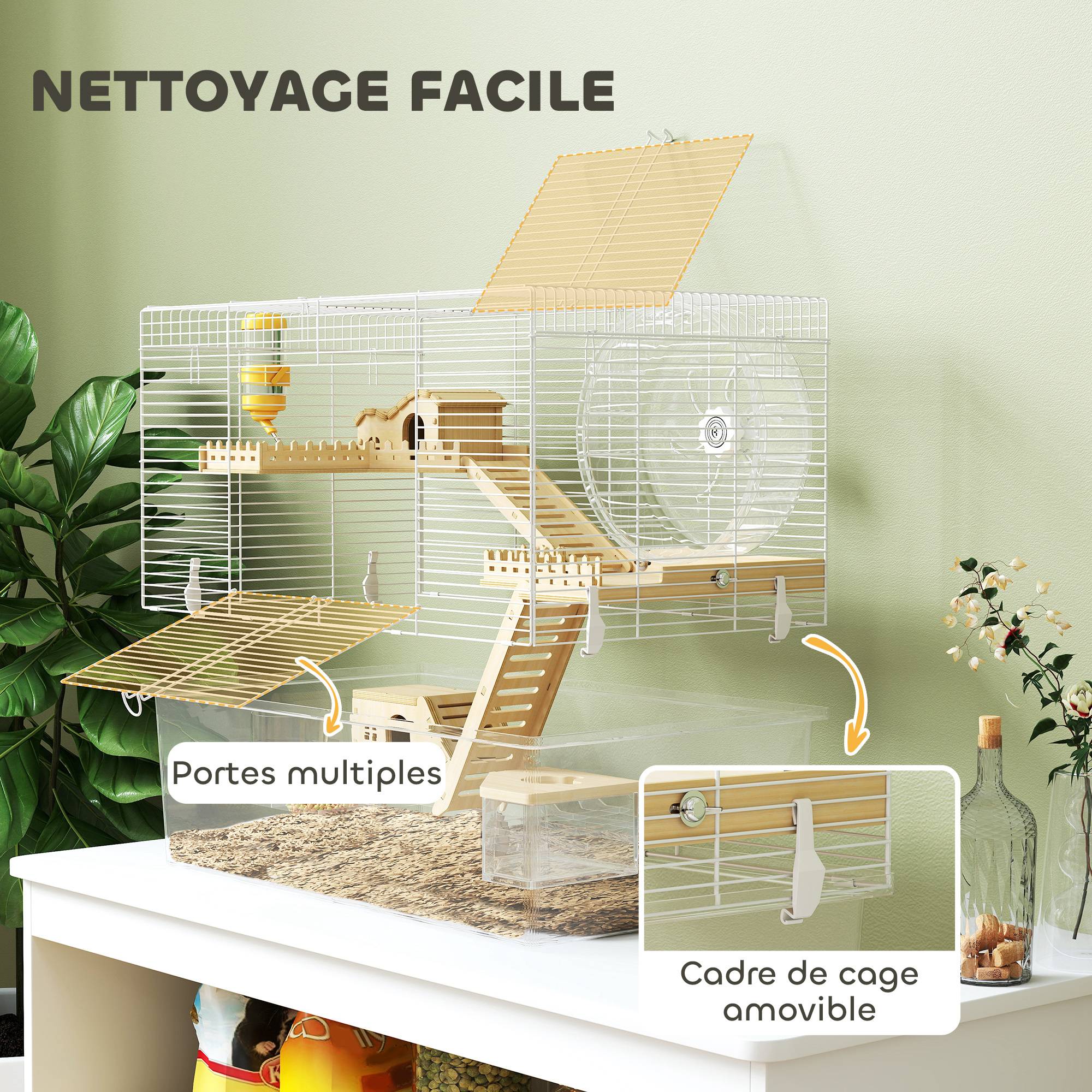 Cage hamster acier petits rongeurs accessoires 59x47cm Blanc - ComfortXL Outdoor Living - Image 8