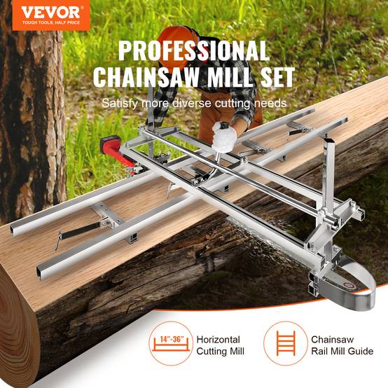 VEVOR Gruminette moulin scie à chaîne 355-914 mm, scierie mobile guidage rail aluminium 274 cm. - Image 2