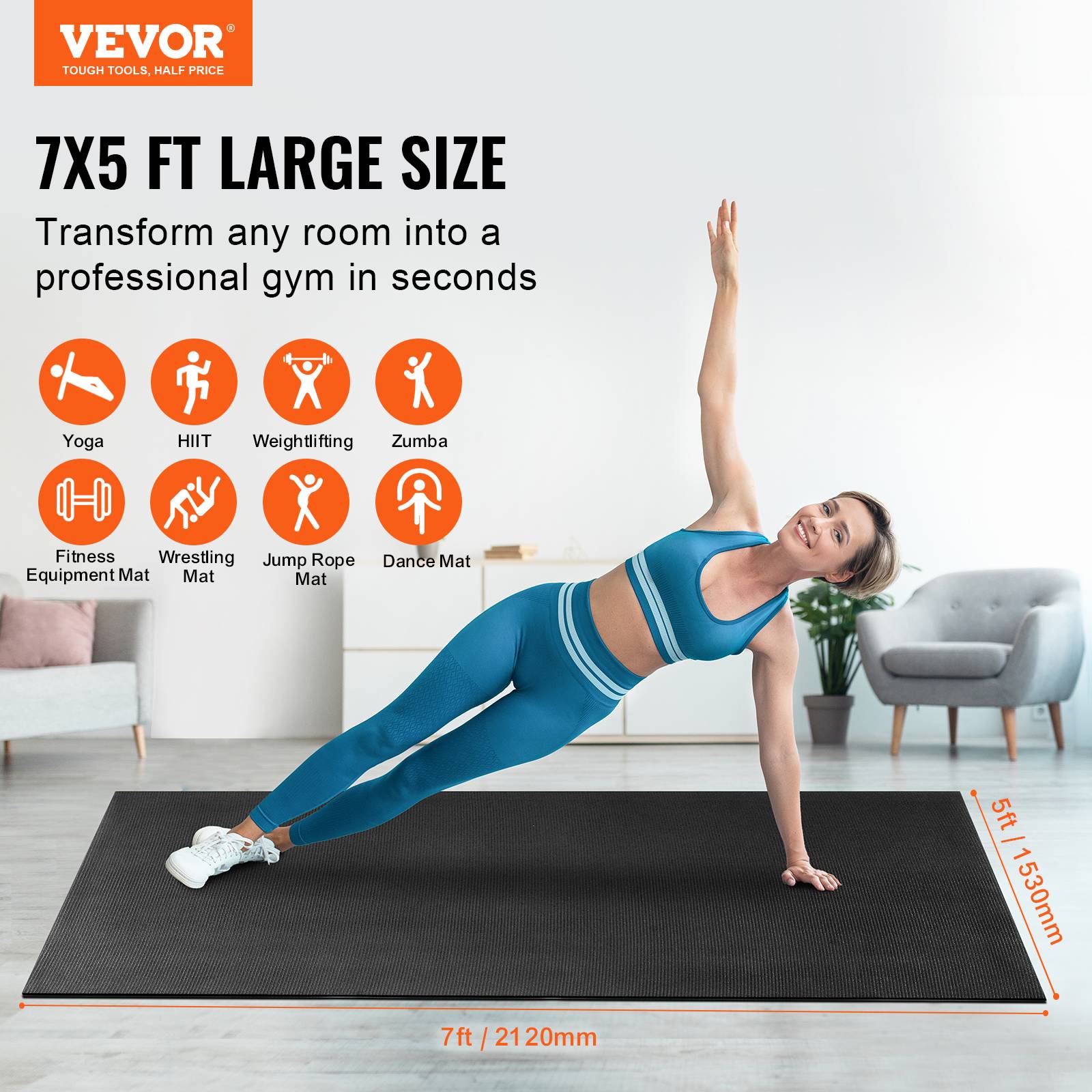 Vevor - VEVOR Tapis de yoga antidérapant tapis d'entraînement 2120 x 1530 mm pilates - Image 2