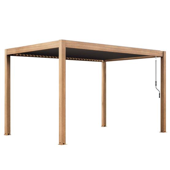 Oviala - Pergola bioclimatique autoportée 3x4m en aluminium bois gris Athenes - Oviala - Image 2